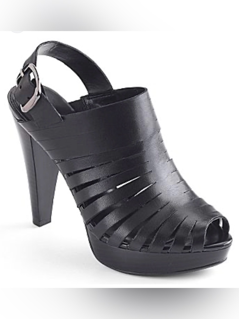 a.n.a black leather wedge open toe heels size 6